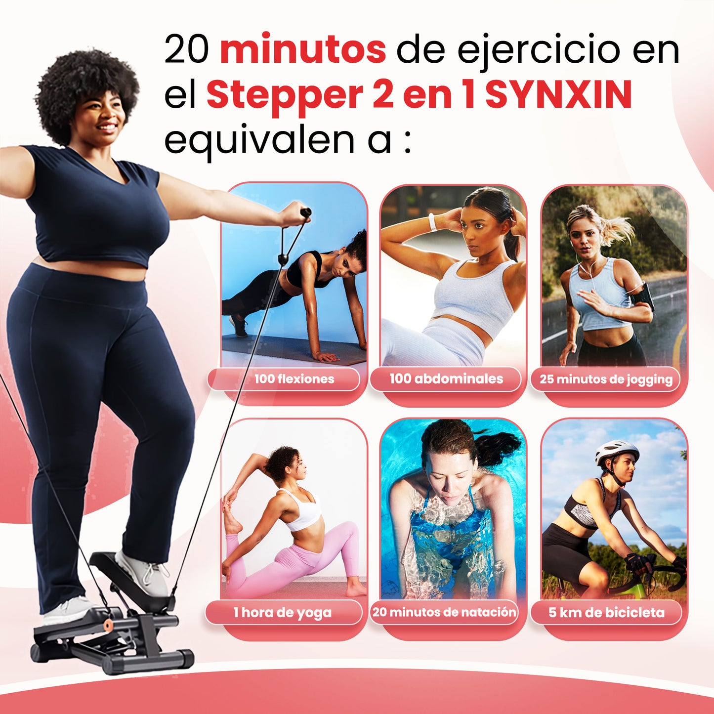 SYNXIN stepper 2 en 1 - entrenamiento de fuerza para piernas, brazos y glúteos con pantalla LCD