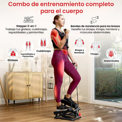 SYNXIN stepper 2 en 1 - entrenamiento de fuerza para piernas, brazos y glúteos con pantalla LCD