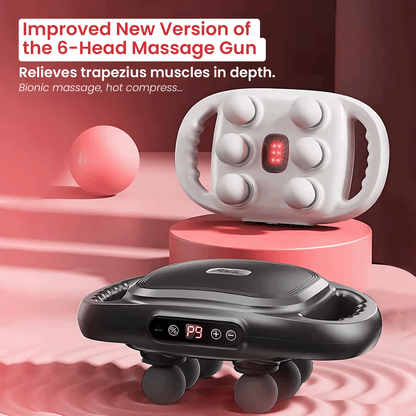 SYNXIN massage gun: 6 heads, cordless, LED, and powerful; tension relief and muscle recovery.
